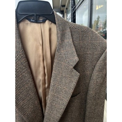 Vintage Men’s Burberrys Tan & Black Houndstooth Wool Blazer Burberry Jacket - XL