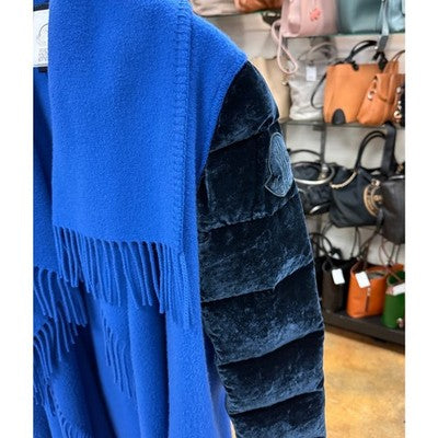 SOLD! MONCLER Mantella Fringed Wool Cape Quilted Velvet Down Filled Sleeve Coat - Small