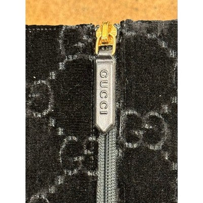 SOLD! GUCCI Black Velvet Monogram Horsebit Malaga Knee-High Crystal Boots NEW Sz. 38 1/2