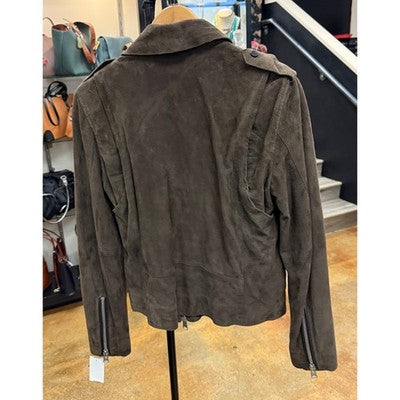 SOLD! ALL SAINTS Brown Suede Asymmetrical Zip Leather Jacket Sz. 6