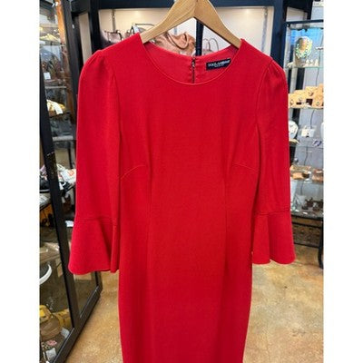 SOLD! Dolce & Gabbana Red Flare Sleeve Midi Viscose Lined Sheath Dress - Medium