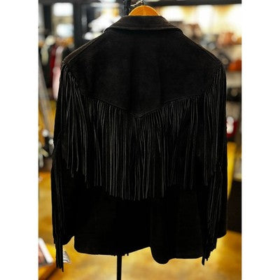 Schott Western Black Long Fringe Leather Jacket Vintage 80's Sz. 12 - Medium