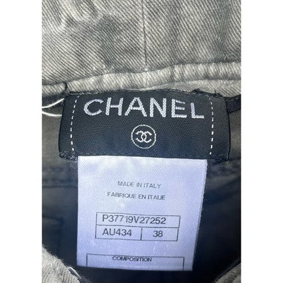 Authentic CHANEL Grey Quilted Skinny Jeans Sz. 38