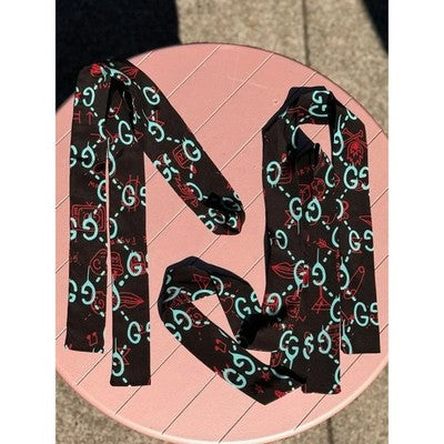 GUCCI Ghost Print Monogram Signature Pleated Silk Belted Skirt Cardi B. Sz. 48