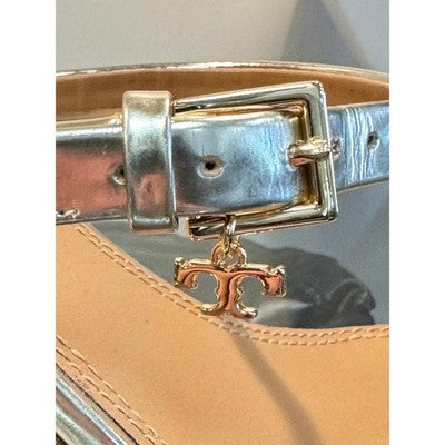 TORY BURCH Gold Penelope Slingback Leather Buckle Charm Heels (New) Sz. 10