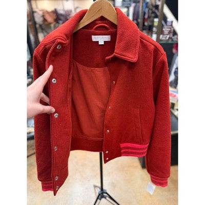 Spiritual Gangster Red Wool Mix Grateful Heart Isla Letterman Jacket - Small