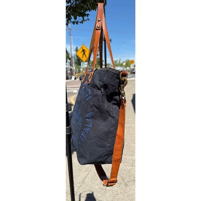 CAMPOMAGGI TEODORANO Italy Blue Canvas/Leather Tote Bag