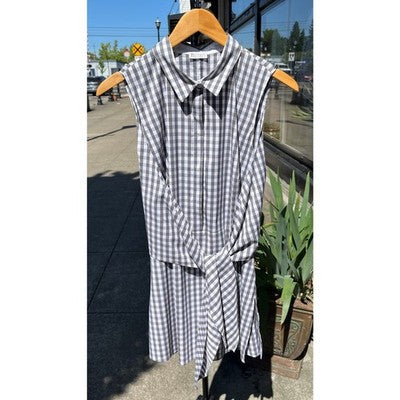 BRUNELLO CUCINELLI Grey & White Sleeveless Wrap Cotton Collar Dress - Small/Med.