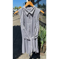 BRUNELLO CUCINELLI Grey & White Sleeveless Wrap Cotton Collar Dress - Small/Med.
