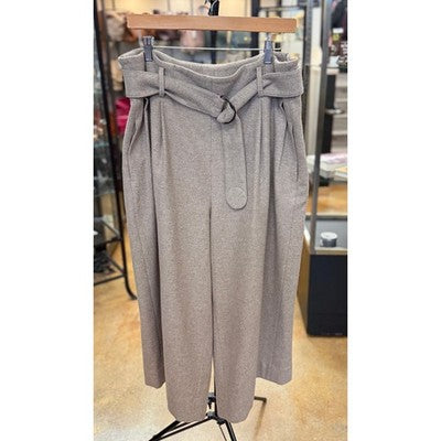 AKRIS punto Tan Wool Blend Belted Cropped Wide Leg Pants Sz. 14