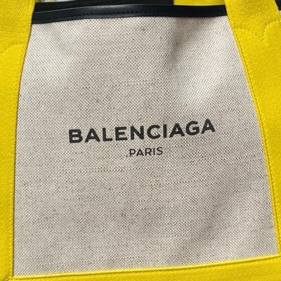 BALENCIAGA PARIS Cabas Cream & Yellow Canvas & Leather Tote Bag w/Pouchette