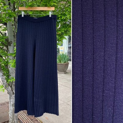 ST. JOHN X-Large Navy Heavy Knit Wool Wide Legged Ribbed Pants NEW - XL