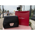 SOLD! Salvatore Ferragamo Black Leather Shoulder Gancini Luisa Nero Calf Bag w/Box