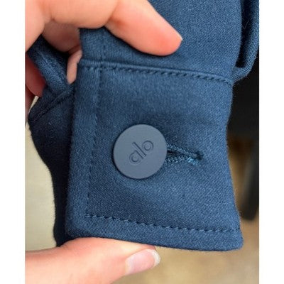 SOLD! alo Yoga Navy Blue Button Up Oversized One Up Unisex Boxy Cotton Jacket - Small