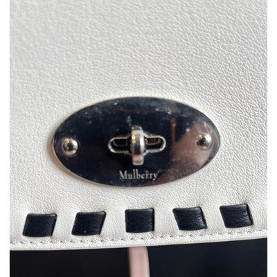 MULBERRY White & Black Leather Darley Small Satchel Crossbody Turn Lock Bag