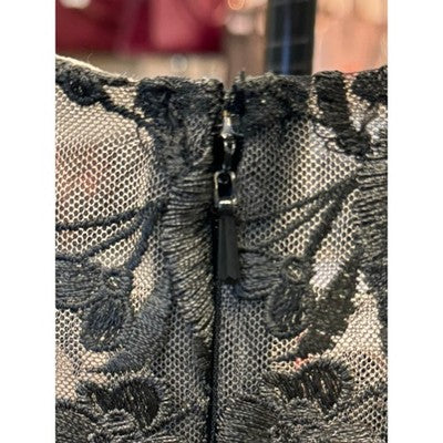 MARCHESA NOTTE Black & Tan Floral Lace Long Sleeve Maxi Dress / Gown SZ. 2