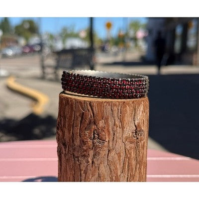 Antique Bohemian Rose Cut Garnet Five Row Bangle Bracelet w/12K Gold Chain