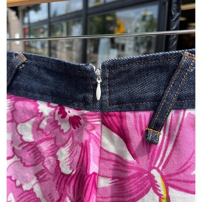 Dolce & Gabbana Blue & Pink Denim Floral Mini A Line Skirt Multicolor - Sz. 32