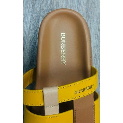 BURBERRY Yellow & Tan Thelma Color Block Leather Slides Sandals Sz. 37