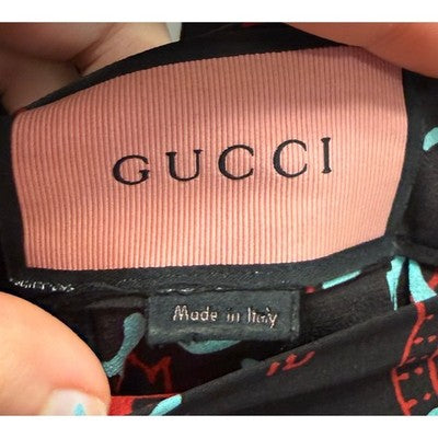 GUCCI Ghost Print Monogram Signature Pleated Silk Belted Skirt Cardi B. Sz. 48