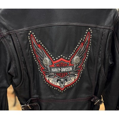 Vintage 90’s Harley Davidson Black Leather Zip Studded Women's Moto Jacket - Medium