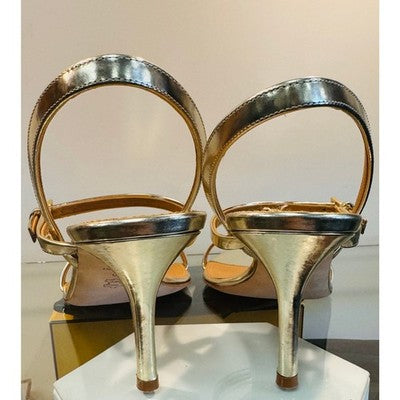 TORY BURCH Gold Penelope Slingback Leather Buckle Charm Heels (New) Sz. 10