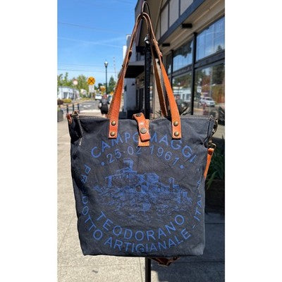 CAMPOMAGGI TEODORANO Italy Blue Canvas/Leather Tote Bag
