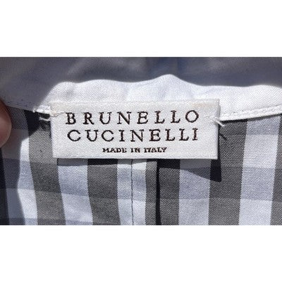 BRUNELLO CUCINELLI Grey & White Sleeveless Wrap Cotton Collar Dress - Small/Med.