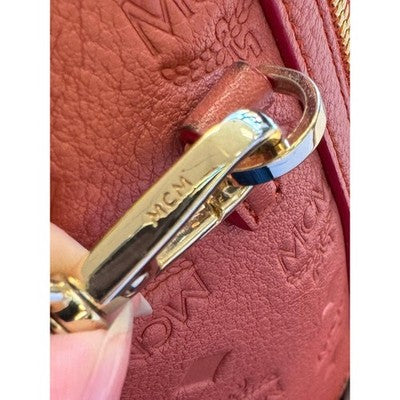 SOLD! MCM Mauve Calfskin Visetos Leather Embossed Monogram Boston Satchel Handbag