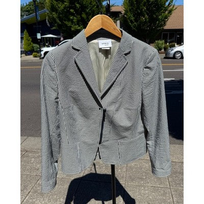AKRIS punto Blue & White Striped Blazer-style One-Button Jacket - Medium