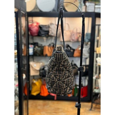 SOLD! FENDI Brown & Black Signature FF Zucca Quilted Canvas Roll Tote Bag
