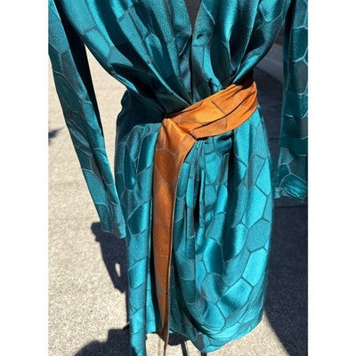 Vintage 80’s (Dynasty Era! Andrea Odicini Turquoise & Brown Silk Martha Palm Beach Dress Sz. 40/8