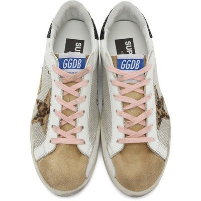 GOLDEN GOOSE White Superstar Leopard Horsy Star Glitter Heel Shoes w/Box Sz. 36