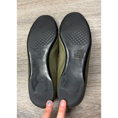 SOLD! Vintage Y2K GUCCI Web Strap Leather Round Tor Ballet Flats Sz. 39