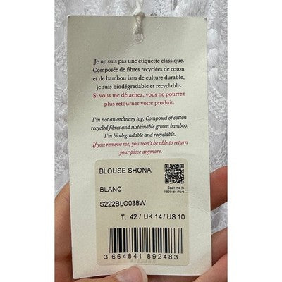 SEZANE Paris Blusa Shona White Lace Long Sleeve Blouse (NEW w/tags) Sz. 42/10