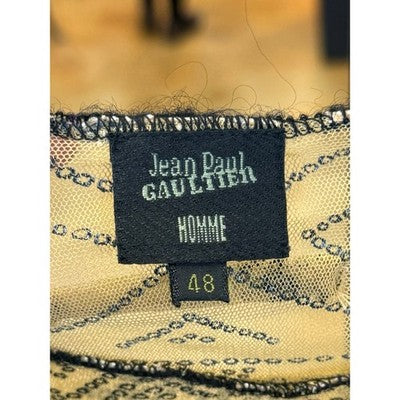 Jean Paul GAULTIER Size 48 Tan & Black Vintage Mesh Long Sleeve Top