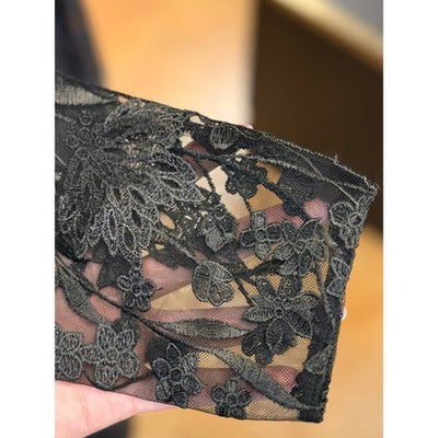 MARCHESA NOTTE Black & Tan Floral Lace Long Sleeve Maxi Dress / Gown SZ. 2