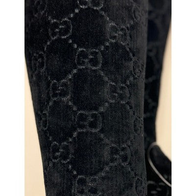 SOLD! GUCCI Black Velvet Monogram Horsebit Malaga Knee-High Crystal Boots NEW Sz. 38 1/2