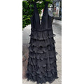 IEENA for MAC DUGGAL Black Ruffle Tiered V Neck Gown Basic Band Waist New Sz. 16