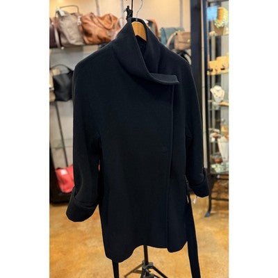 AKRIS punto Black Angora Wool Belted Asymmetrical Jacket Sz. 6