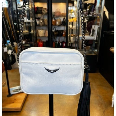 SOLD! ZADIG & VOLTAIRE Cream Boxy Wings ZV Crossbody Chain Strap Leather Logo Bag