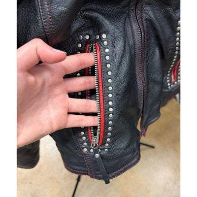 Vintage 90’s Harley Davidson Black Leather Zip Studded Women's Moto Jacket - Medium