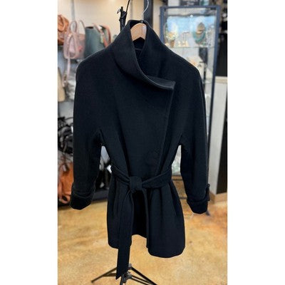 AKRIS punto Black Angora Wool Belted Asymmetrical Jacket Sz. 6