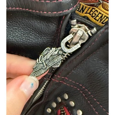 Vintage 90’s Harley Davidson Black Leather Zip Studded Women's Moto Jacket - Medium