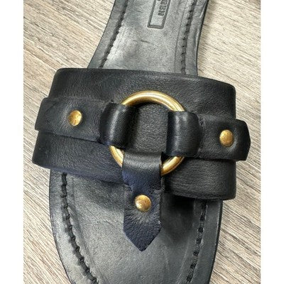 Ralph Lauren Black Purple Label RL Collection Flat Leather Sandals Sz. 9