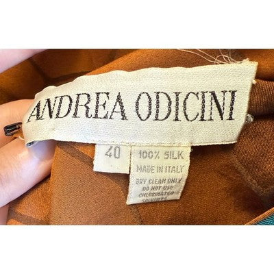 Vintage 80’s (Dynasty Era! Andrea Odicini Turquoise & Brown Silk Martha Palm Beach Dress Sz. 40/8