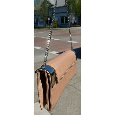 RODO ITALY Tan Italian Leather Evening Clutch Shoulder Bag w/silver Chain