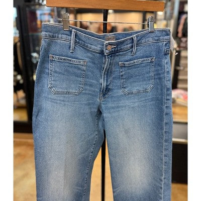 SOLD! MOTHER Blue Patch Pocket Maven Denim Wide Leg Mid Rise Ankle Jeans Sz. 31