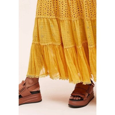 PAYAL JAIN Yellow Embroidered Sleeveless Floral Fallon Eyelet Maxi Dress Sz. 12