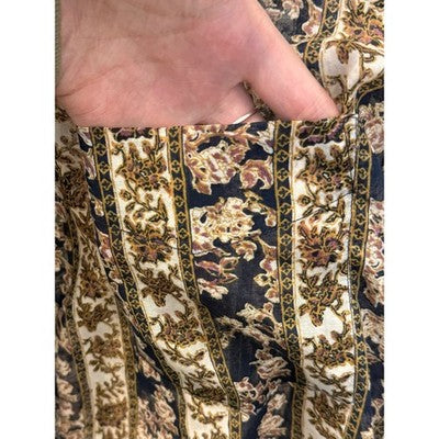 ISABEL ETOILE MARANT Blue Yellow Cotton Striped Floral Print Mock Blouse Sz. - Medium